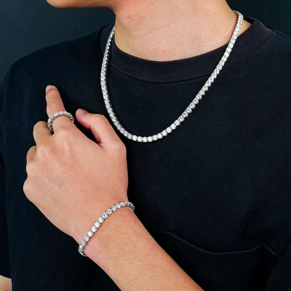2024 Wholesale Men Women Hip-hop Jewelry 5mm 925 Sterling Silver Gra Vvs Mossanite Moissanite Diamond Tennis Chain Necklace