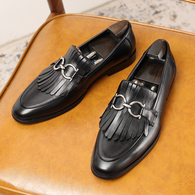 Business formal leather shoes men's high-end genuine leather tassel pointed suit shoes loafers men's shoes