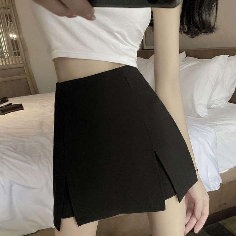 Black Small Slit Women's Autumn High Waist A-Line Slimming Fashion Suit Short Skirt For Plus Size Women B5