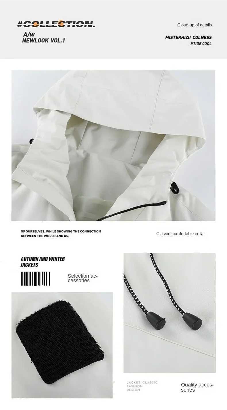 2024 Spring New Trendy Mens WindJacket Solid Color Windproof Waterproof Outdoor Camping Hooded Jacket Men Functional Rush Coat W250711