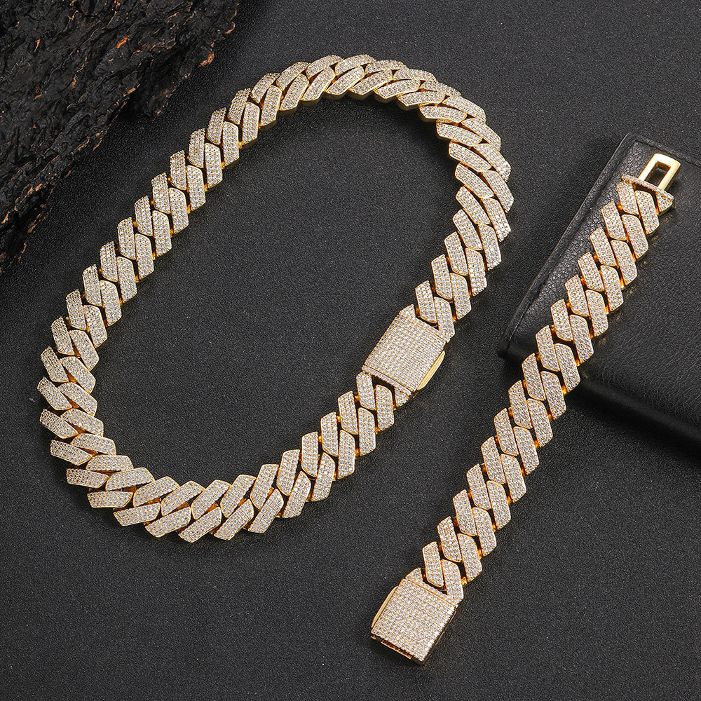 20mm Zircon with Flip Clasp, Dia-Shaped Cuban Chain, Thick Men's Necklace from Trendy Hip-Hop Brand