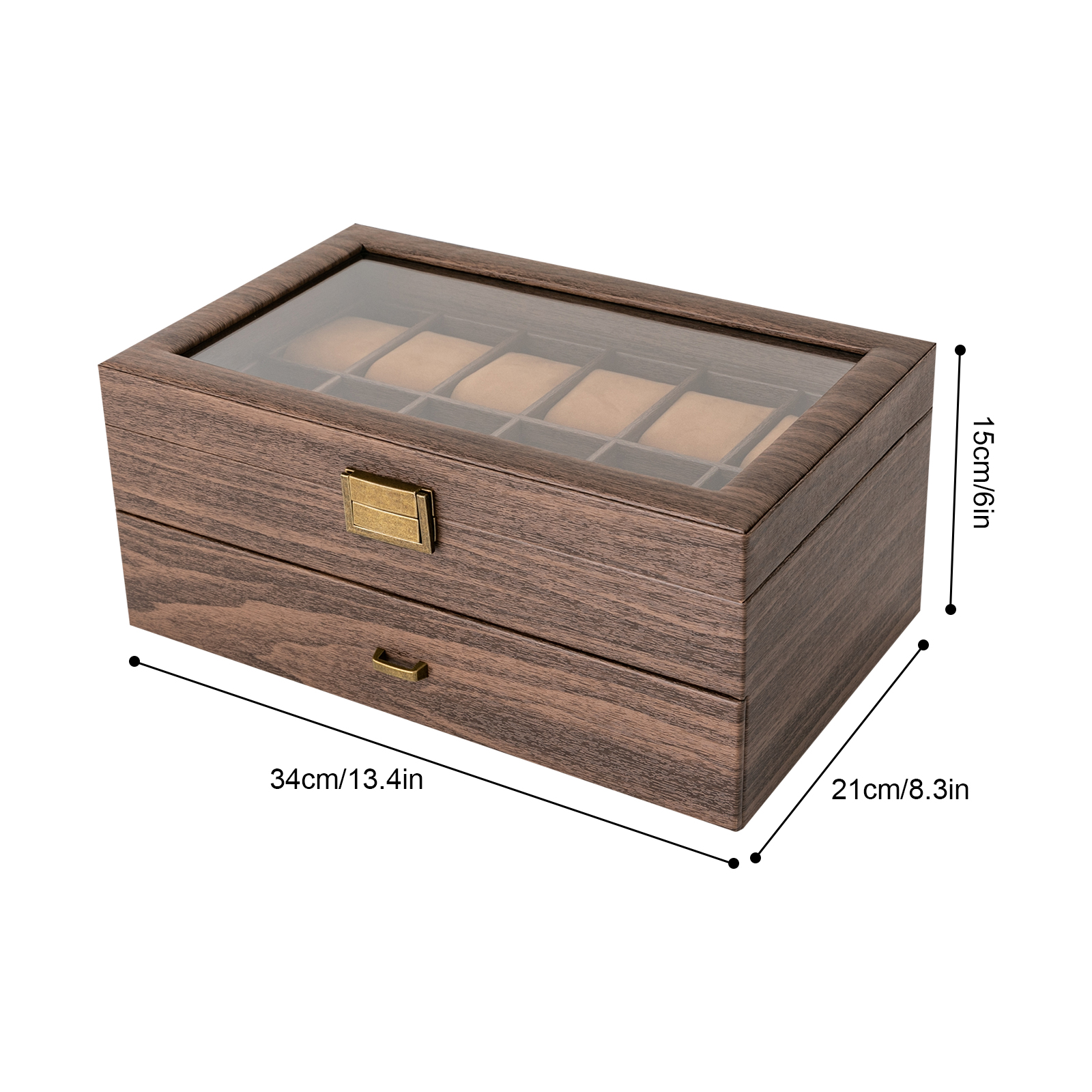 24 Slots 2 Layers PU Watch Box Case Storage Rustic Men Women Jewelry Holder Display Case W/ Drawer Anti-corrosion Space Saving