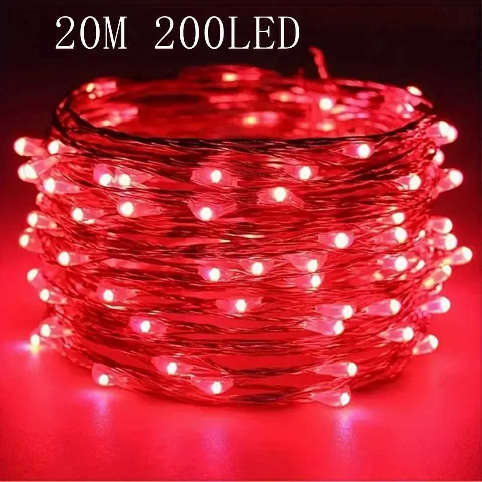 20m 200LED Fairy Light AA Battery Powered Red Copper Wire Light Suitable for Bedroom Christmas Party Decoration XJ250710