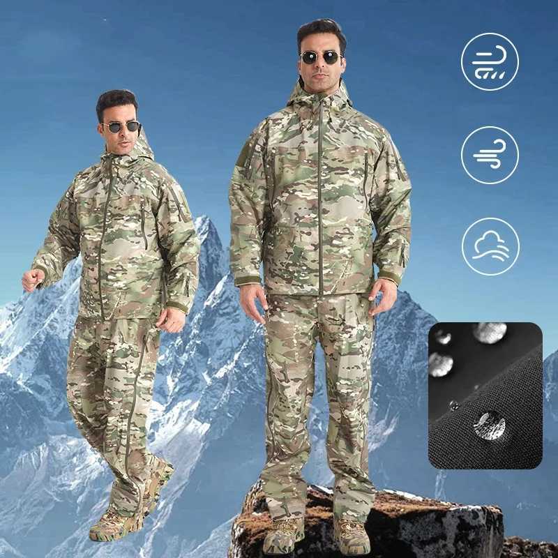 Waterproof Hard Shell Tactical Jacket Pants Mens Windbreaker Thin Breathable Coat Outdoor Sports Hiking Jackets Climbing Clothes W250711