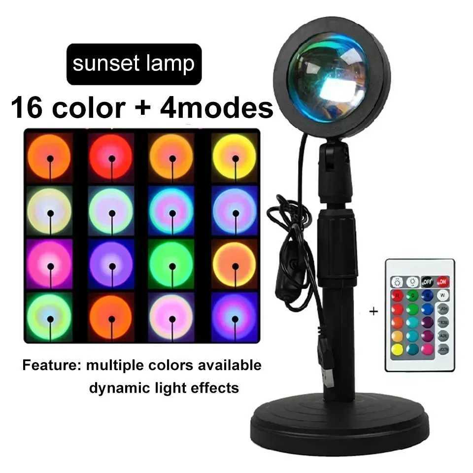 Sunset Lamp USB Projector LED Night Light Adjustable 16 Colors Remote Control Atmosphere Mood Light for Home Room Photography XJ250710