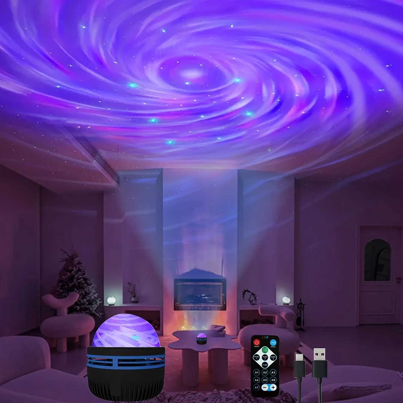Starry Sky Galaxy Lamp Projector LED Night Light Remote Control Sound Active 5V USB Charging 7 Modes for Kids Room Party DecorXJ250710