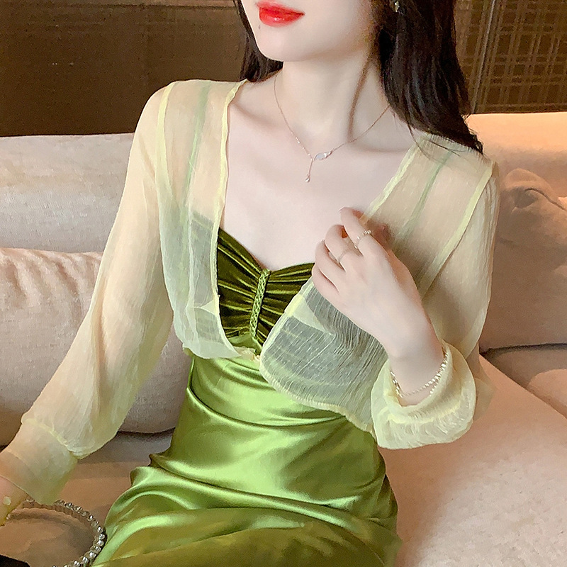 K1313 Small shawl jacket for women 2024 spring and summer new small shoulder versatile chiffon sun protection clothing ultra-thin short outer wear