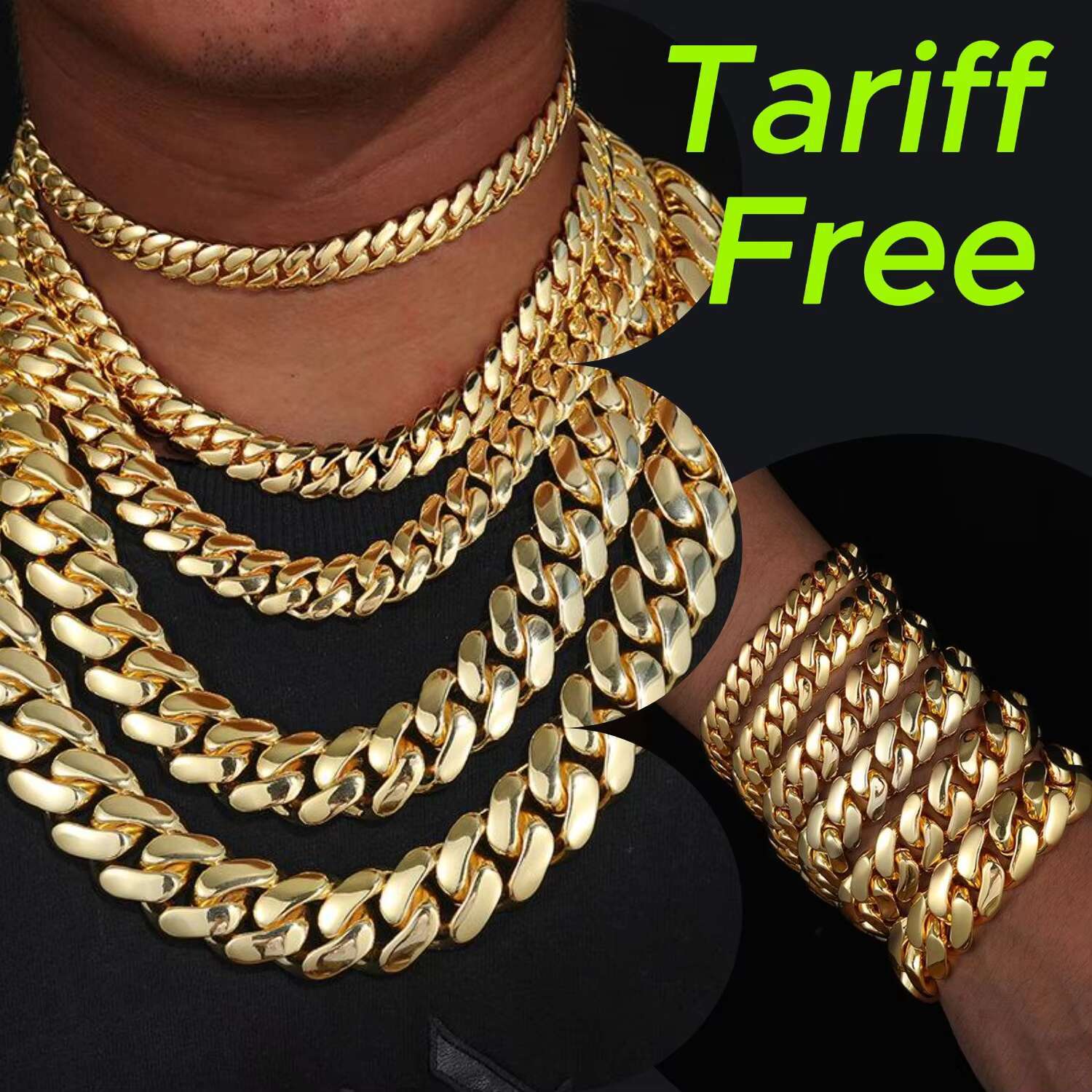 Men's Strong Havana Link Chain Jewelry: 14kt + 18kt Rose Gold Coating Available