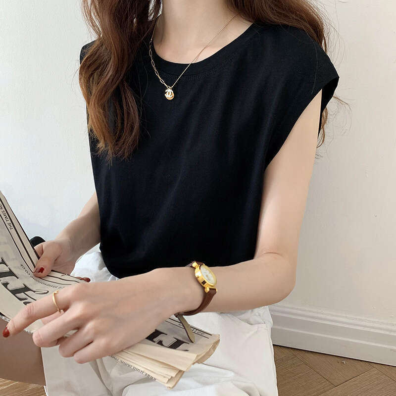 White Sleeveless Women Loose Fit Summer New Fashion Black Tank Top T-Shirt For Students Outerwear Ins B5