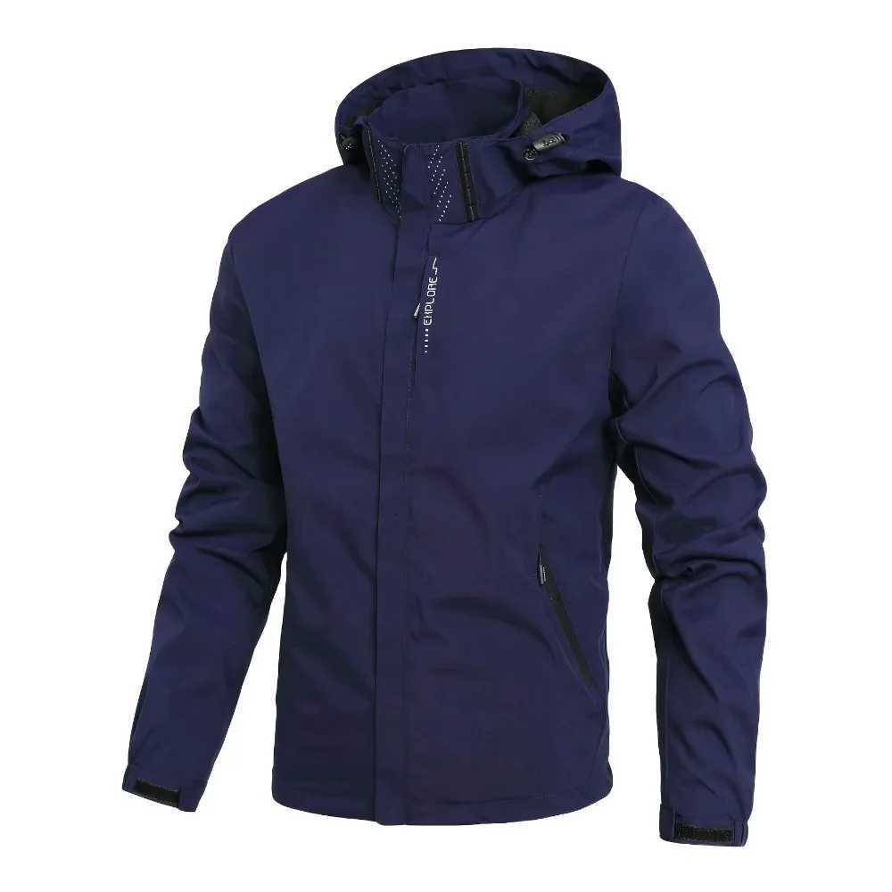 Mens Fashionable Waterproof Windproof Jacket Hooded Outdoor Hiking Camping Sports Windbreaker Jacket Lightweight Jacket W250711