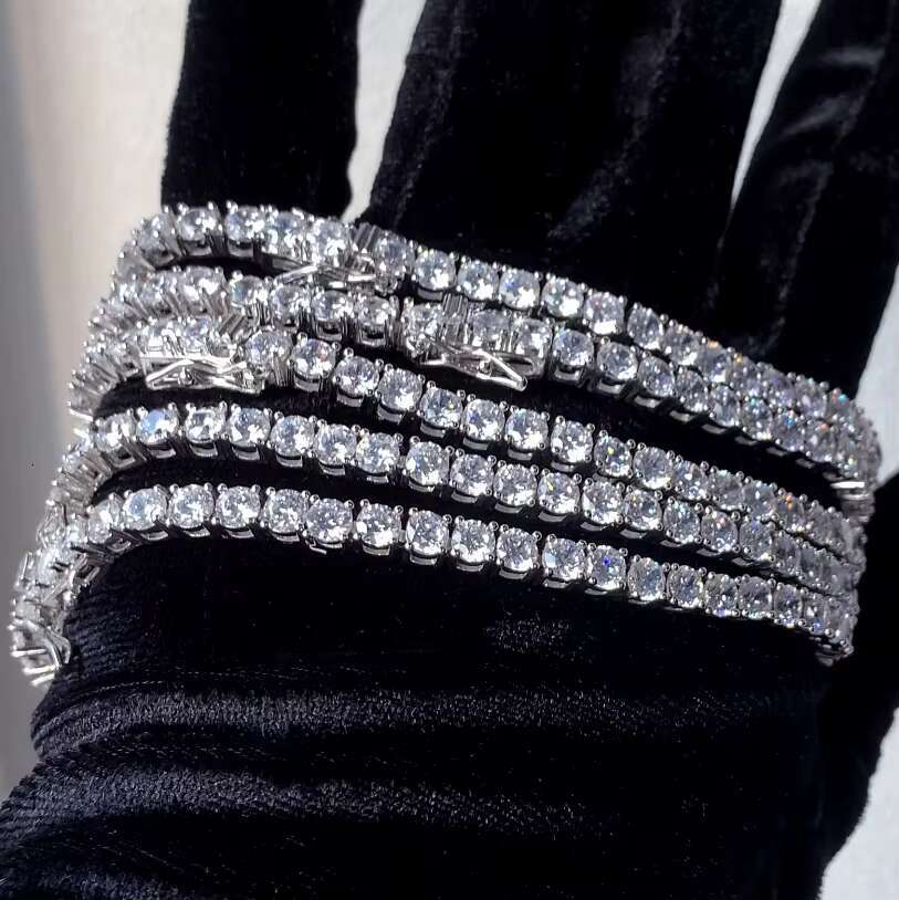 Wholesale Factory Price Tennis Necklace Iced Out 4mm DEF VVS Moissanite Stone 22inches Sterling Silver Tennis Chain