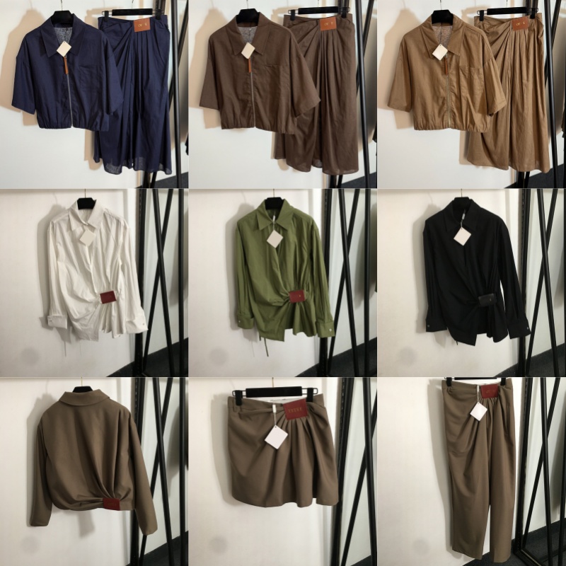 Designer Women t Shirt White Long Sleeve Lapel Blouse Letter Leather Patchwork Sleeveless Vest Tops Denim Jackets Jeans Pleated Skirt