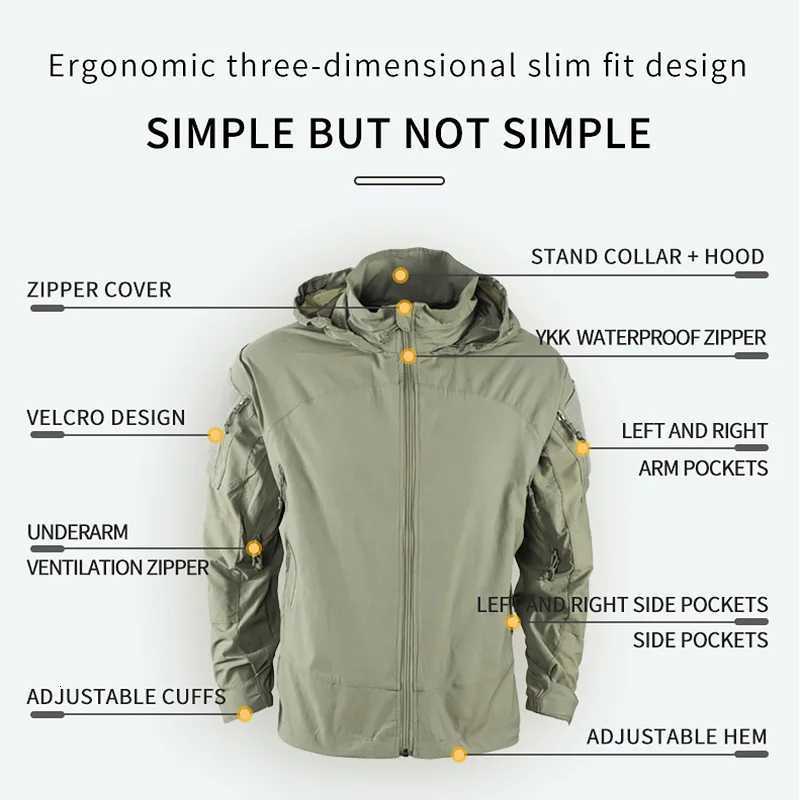 Mege Outdoor Tactical Softshell PCU L5 Jacket Nylon Thin Style Assault Combat Field Coat for Hiking Climbing Military Uniform W250711