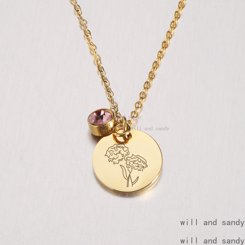 18k Gold Birthday Necklace 12 Months Flower Patter Diamond Cubic Zirconia Birthstone Necklace Penant Gold Chain Woman Girls Birthday Gift Designer Jew