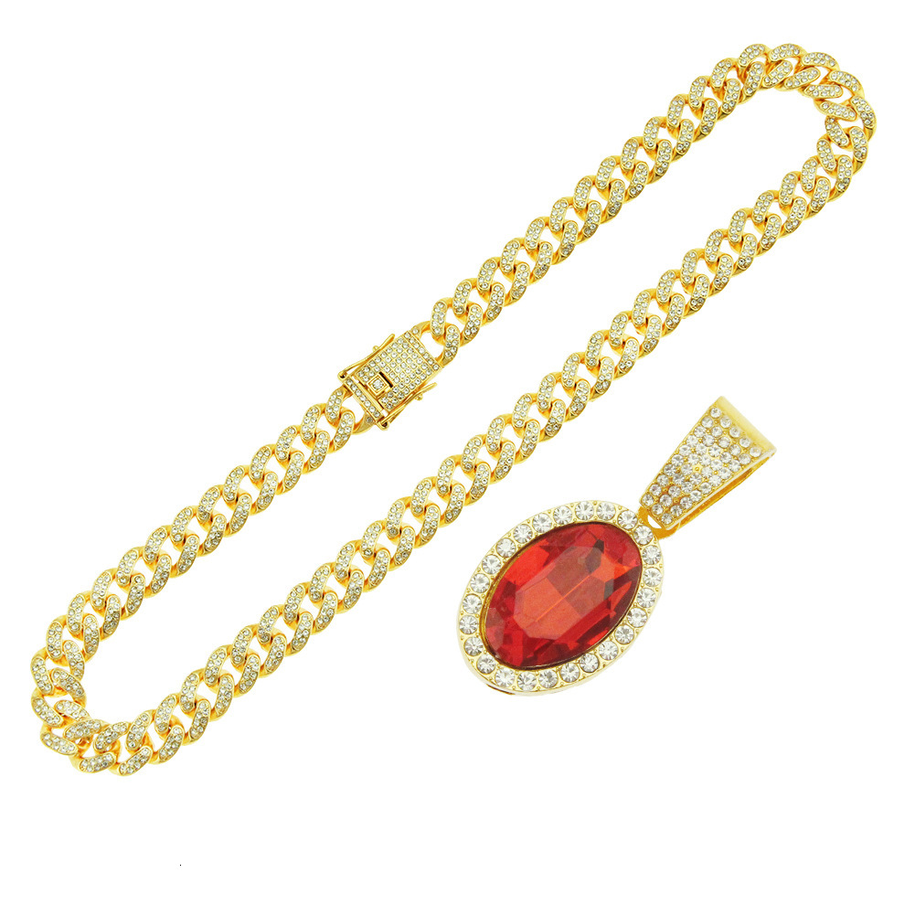 Luxury Jewelry Designer Jewelry European And American Hot-selling Ruby Oval Pendant Large Buckle Chain Necklace Men's Hip-hop Street Dance Access