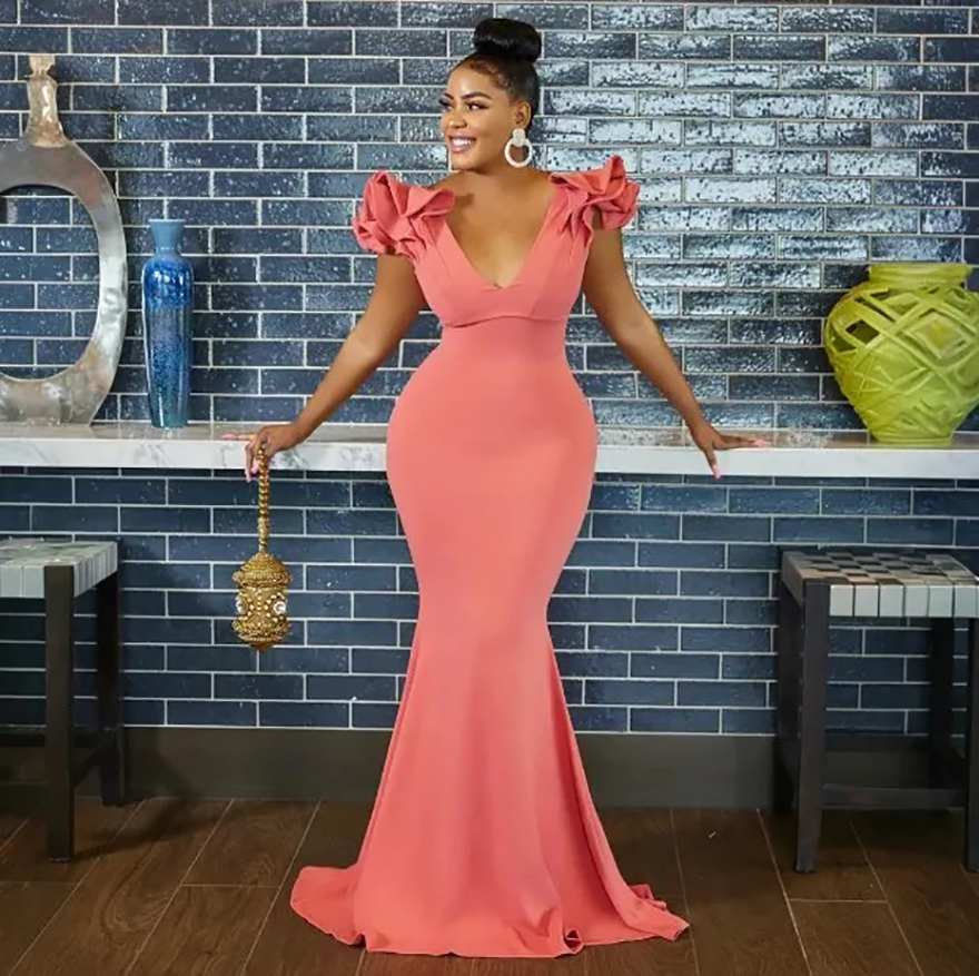 Watermelon Junior Bridesmaid Mermaid V Neck Gorgeous Elastic Satin Maid of Honor Dresses Bride Gowns for Nigeria Black Women Girls Ma