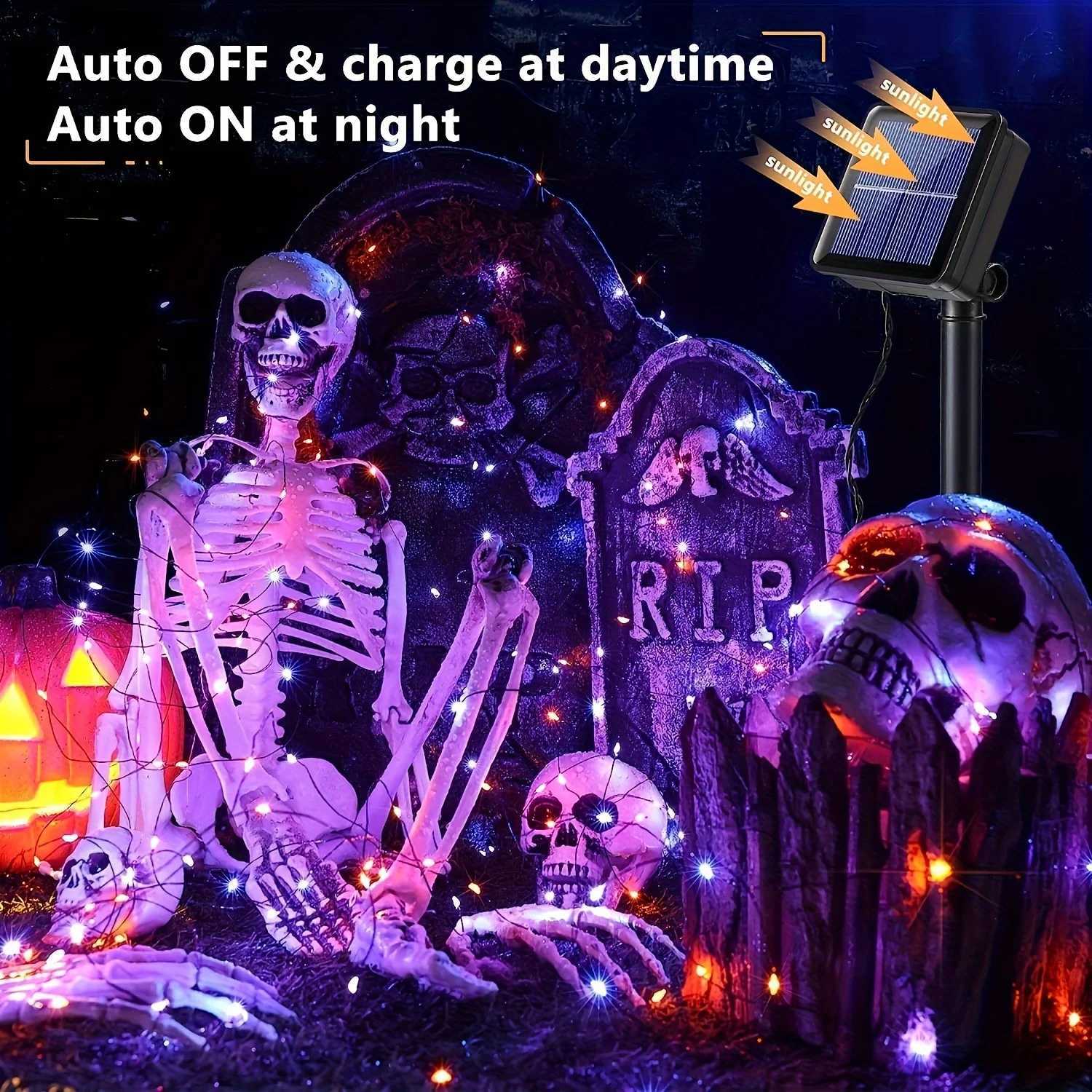 Solar Copper String LightsOrange Purple Halloween Lights8 Modes Outdoor TwinkleDIY Party DecorEnergy EfficientXJ250710