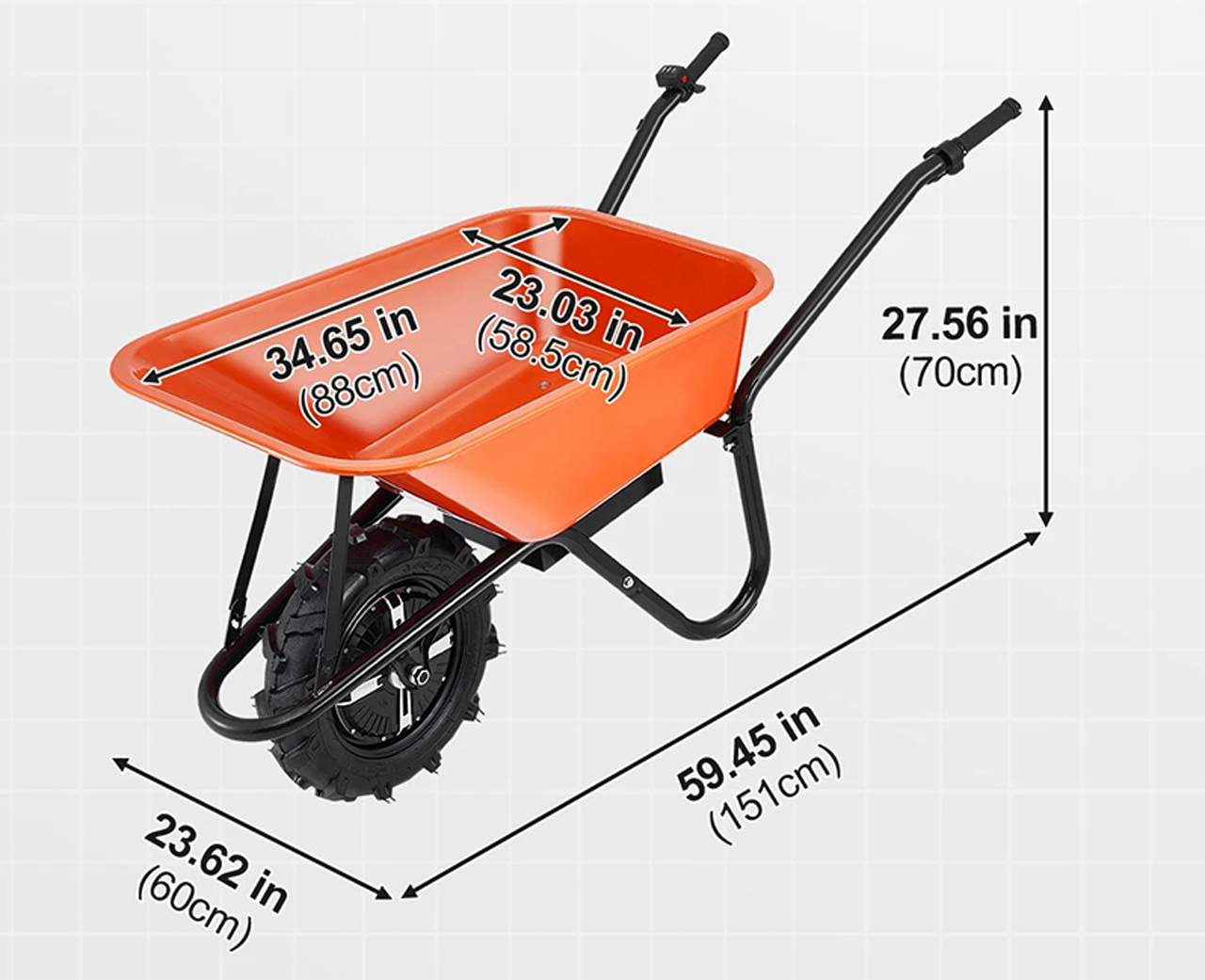 330 lbs Electric Battery Powered Wheelbarrow Dump Cart Handcart Wheel Up to 8 Hours Running Chargeable Battery