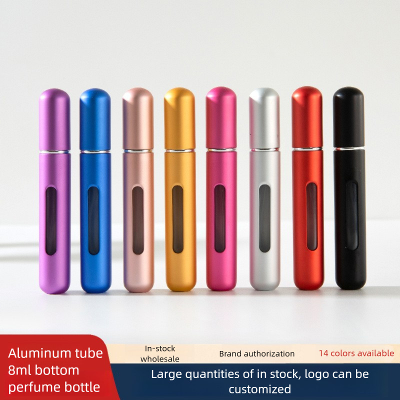 8ML Spray Aluminum Bottom Press Direct Fill Perfume Refill Bottle 16 Colors