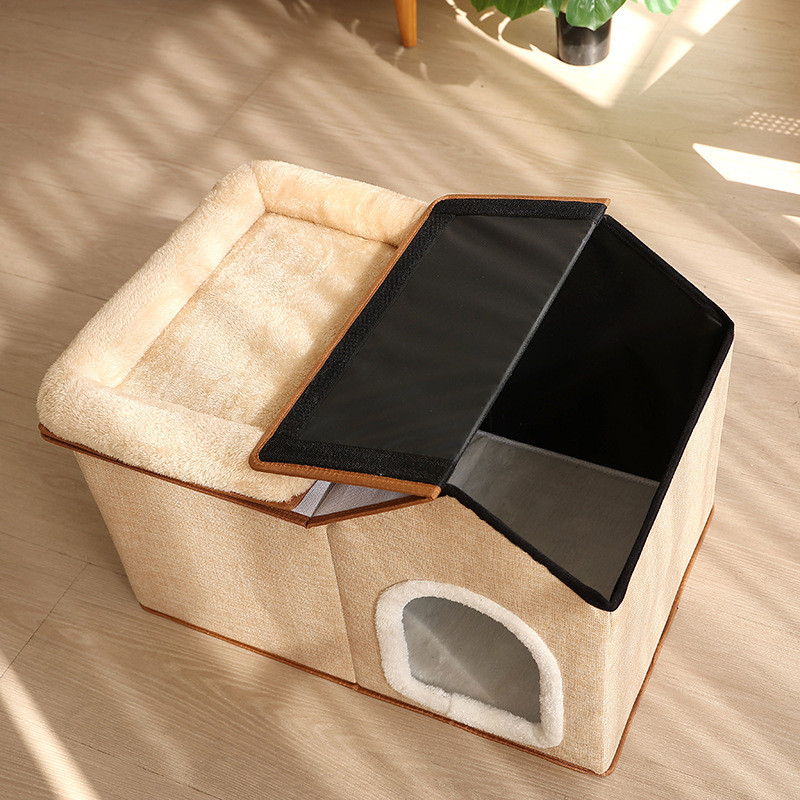 Topmart Cat House With - Large Indoor Condo, 2-in-1 Pet Bed for Kittens and Small Cats, Grey