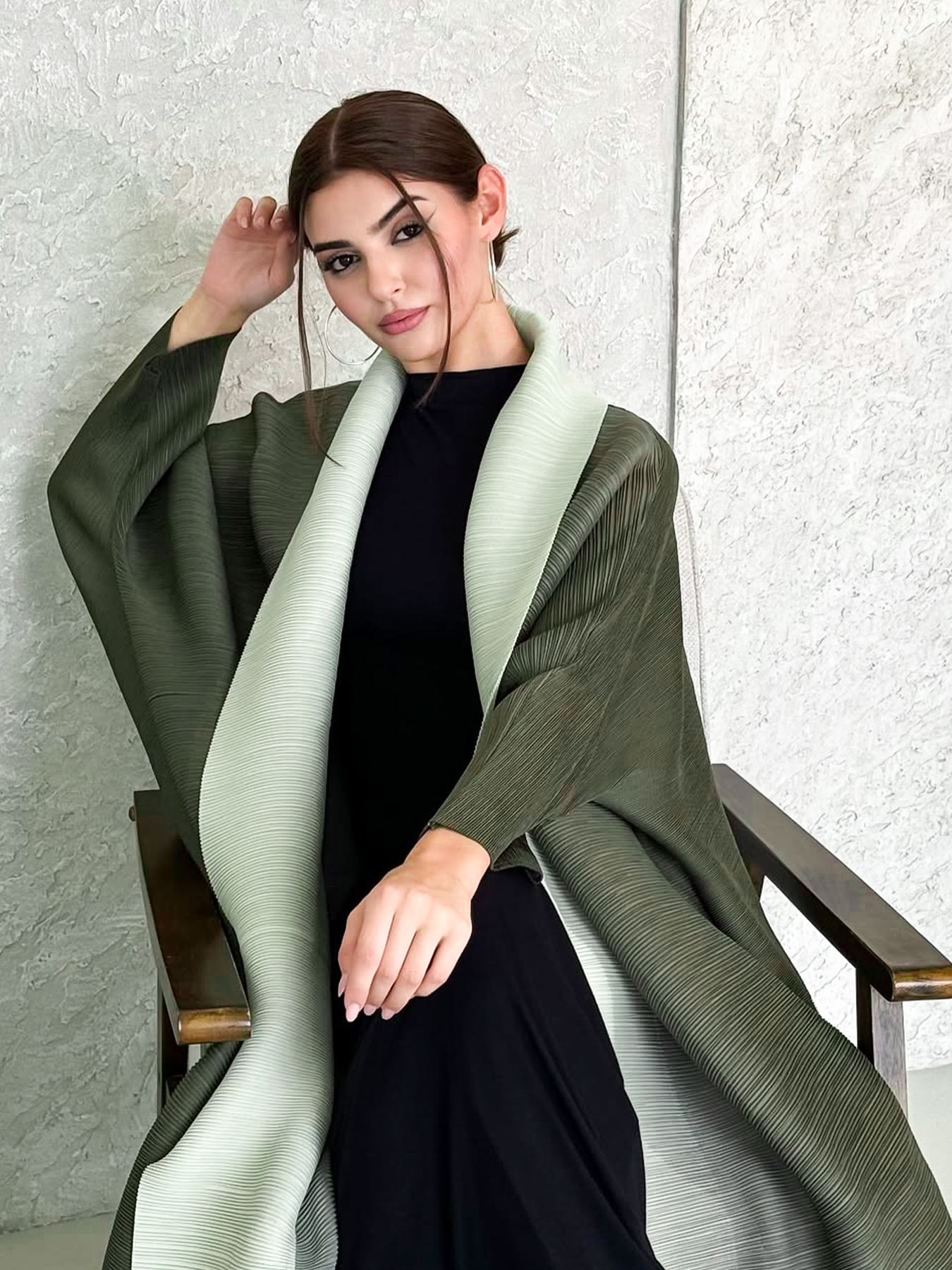 Women's Outerwear & Coats Middle Eastern gradient printed pleated robe Coats