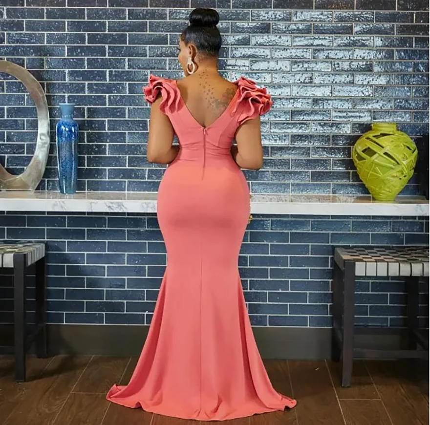 Watermelon Junior Bridesmaid Mermaid V Neck Gorgeous Elastic Satin Maid of Honor Dresses Bride Gowns for Nigeria Black Women Girls Marriage