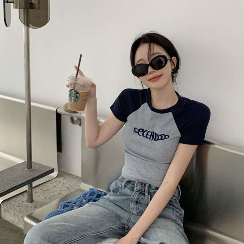 Pure Desire Style Student Top Hot Girl Slim Fit Summer New Short Sleeve T-Shirt Women American Design Sense Ins B5