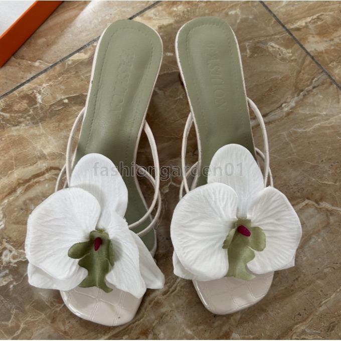 designer sandals women heels sandal summer beach slip-on slides mid high heel slippers comfort leather fashion flower womens luxury sandale