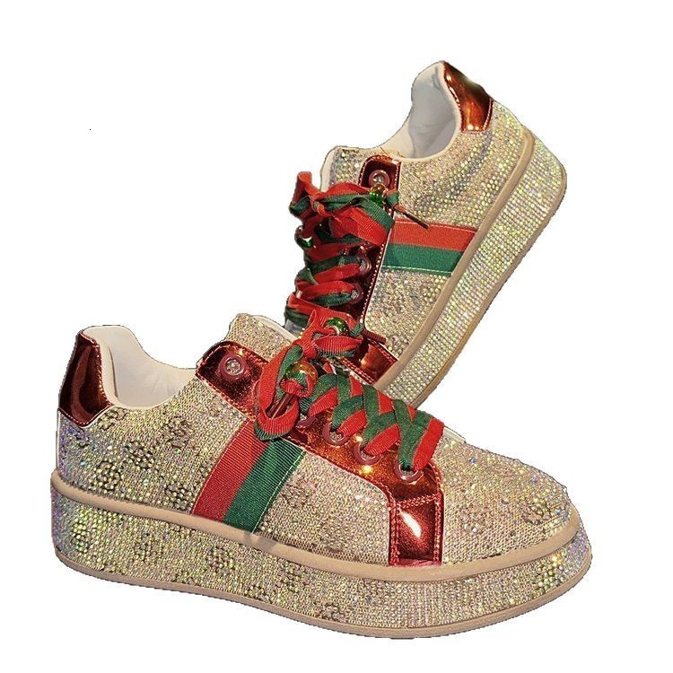 Full Diamond Thick Sole Sneakers for Women Spring Color Block Embroidered Large Size Casual Sports Shoes for Women 250711