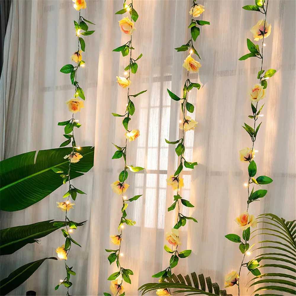 Battery Artificial Leaf Willow Vines LED Lights String Garland Flower Christmas Fairy Lights for Home Garden Wedding Party DecorXJ250710