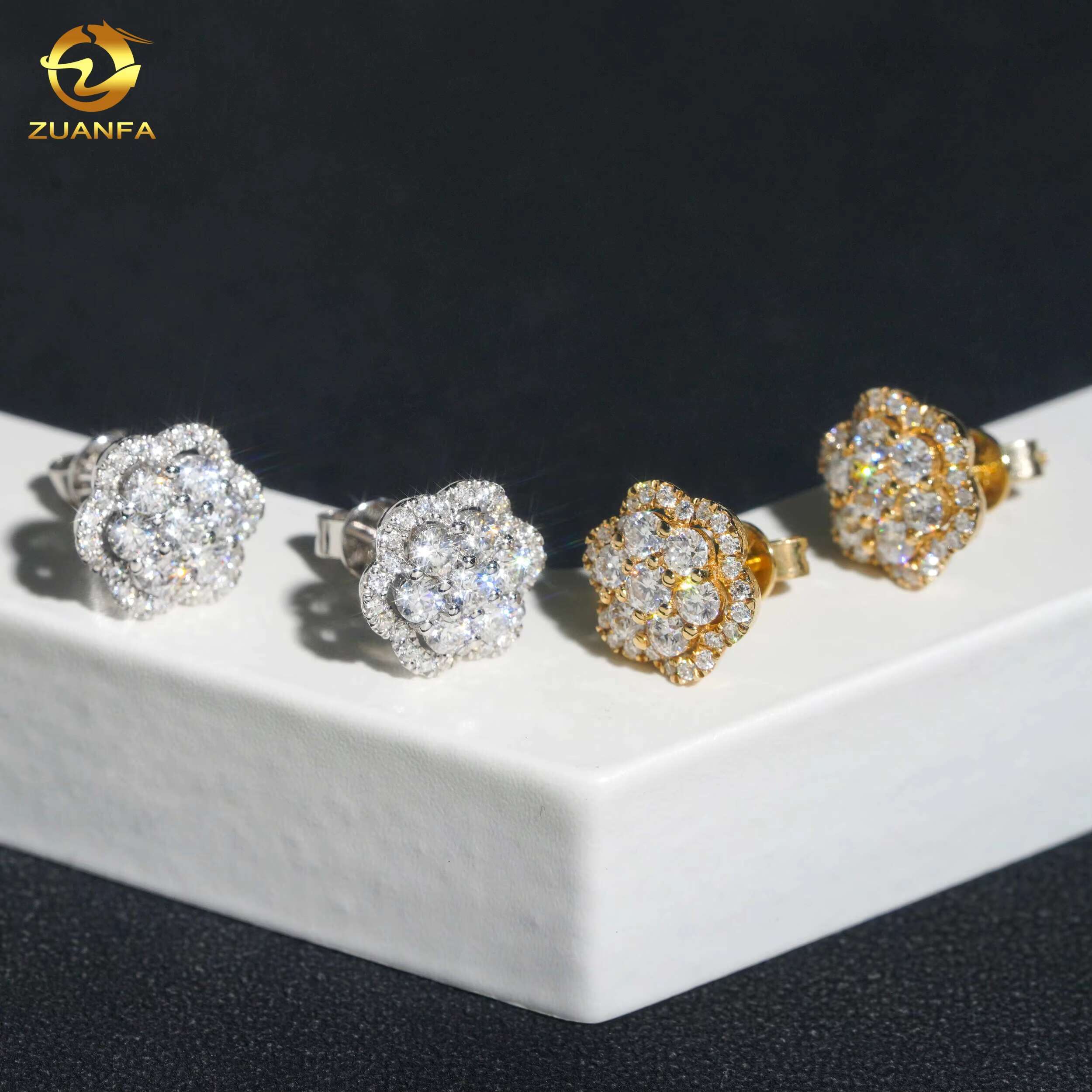 IGI Certificate Fashion Flower Earrings Cluster Lab Grown Diamond 925 Sterling Silver Iced Out Lab Diamond Screw Back Earrings