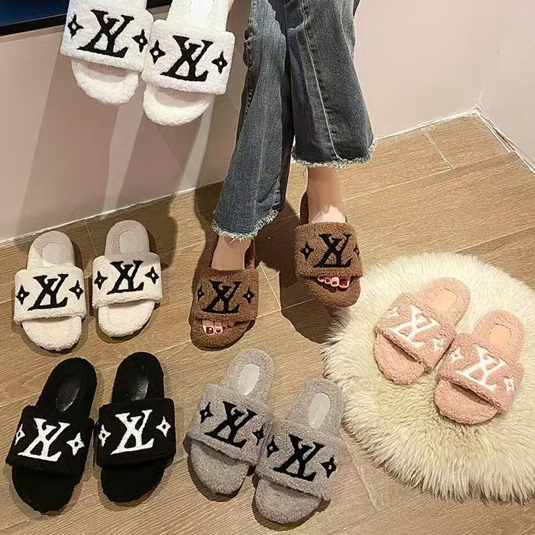Sandals plush Cotton Slippers Designer Shoes Flip Flops Fashion Anti-Slip Female Slides Women Furry Fluffy Faux Fur Warm Indoor