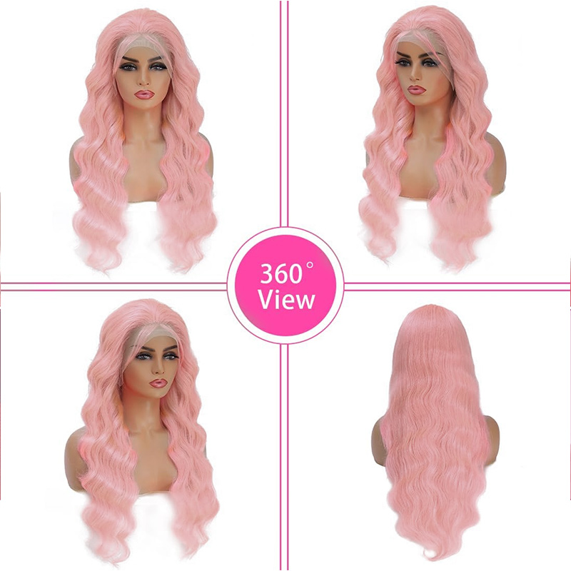 Brazilian Light Pink Lace Front Wig Simular to Really Human Hair Wig Pre Plucked Transparent HD Lace Body Wave Synthetic Wig for Women Lace Frontal Cl