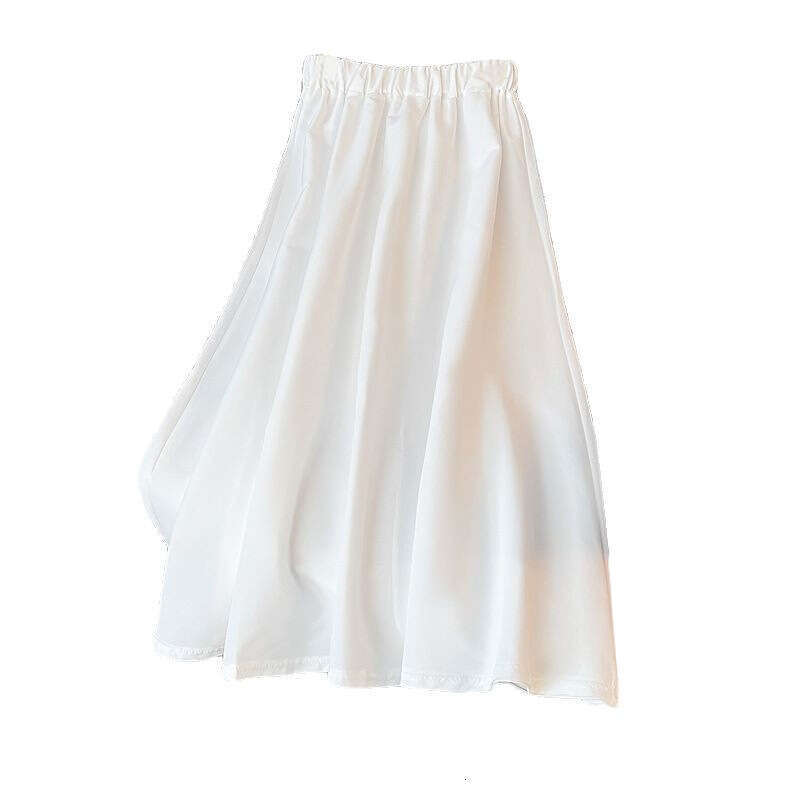 French Style White Gentle Temperament Draped High Waist Slimming Midi For Women Summer Cool Design Flared Umbrella Skirt B5