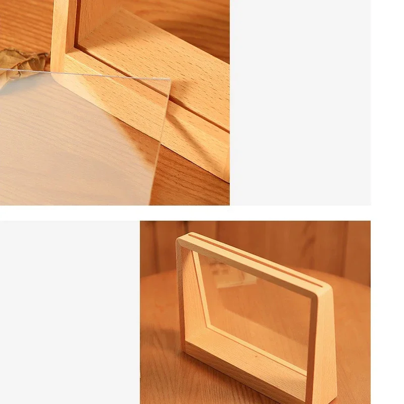 Wood Acrylic Beech Photo Frame Wedding Holder Home Decor Double-sided Picture Display H260306