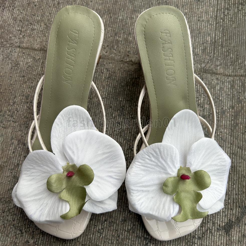 designer sandals women heels sandal summer beach slip-on slides mid high heel slippers comfort leather fashion flower womens luxury sandale