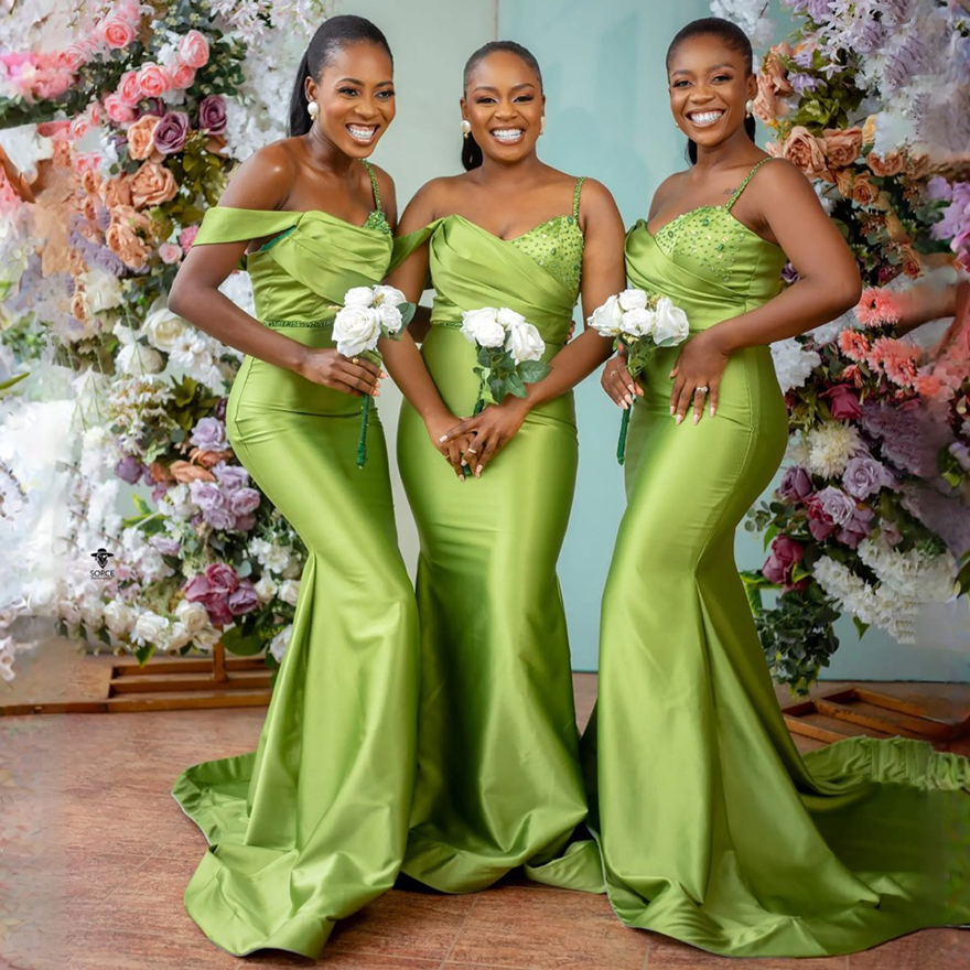 Budgreen Bridesmaid Dresses Mermaid One Shoulder Beaded V Neck Maid Of Honor Dresses Simple Style Elegant Wedding Guests Gowns