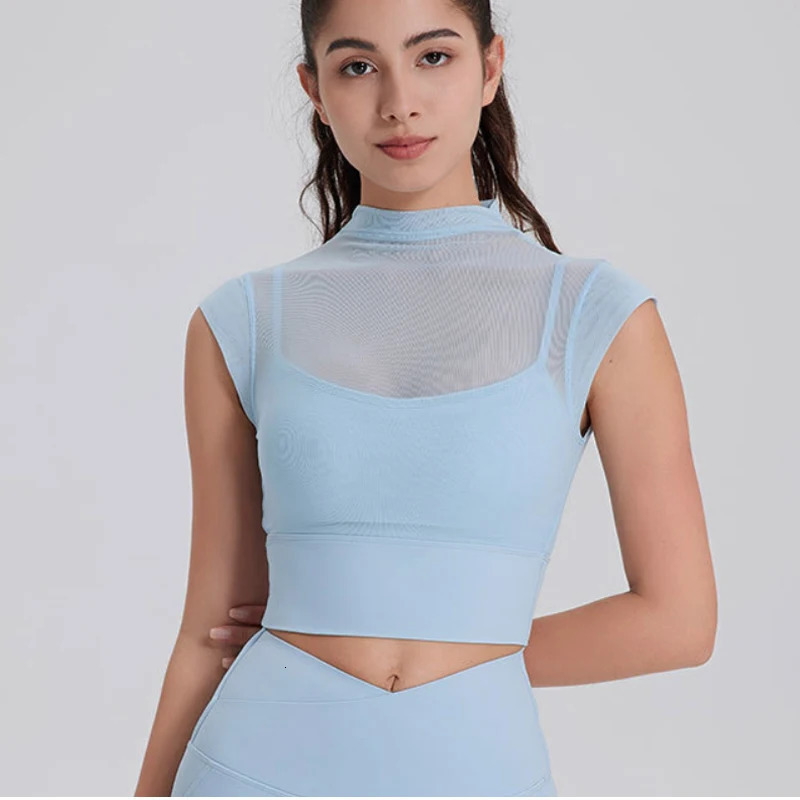 Summer Sexy Mesh Sports TShirt Vest Yoga Wear Women Running QuickDry Sleeveless Fixed Pad Training Pilates Fitness Top Shirt 250708