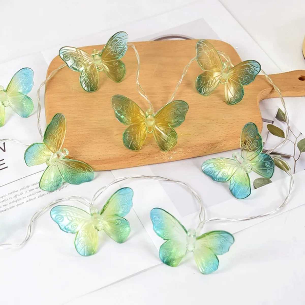 1PC 10/20LED Green Yellow Butterfly String Lights Battery Powered Suitable for Home Indoor Outdoor Birthday Party Decoration XJ250710