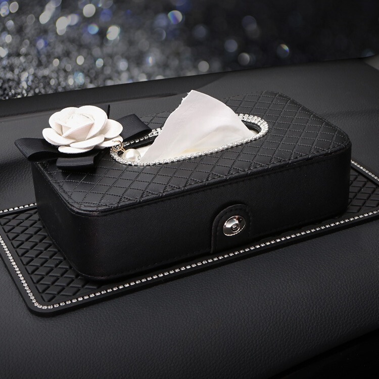 High Quality Leather Pearl Flower Car Tissue Box For Armrest Paper Holder Hanging for Auto Back Seat Headrest Organizer Storage 250711
