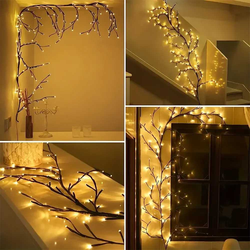 72/96/144LEDS USB Willow Vine Branch Lights 8 Modes Warm White Light for Wall Room Kitchen Coffee Shop Christmas Halloween Decoration XJ250710