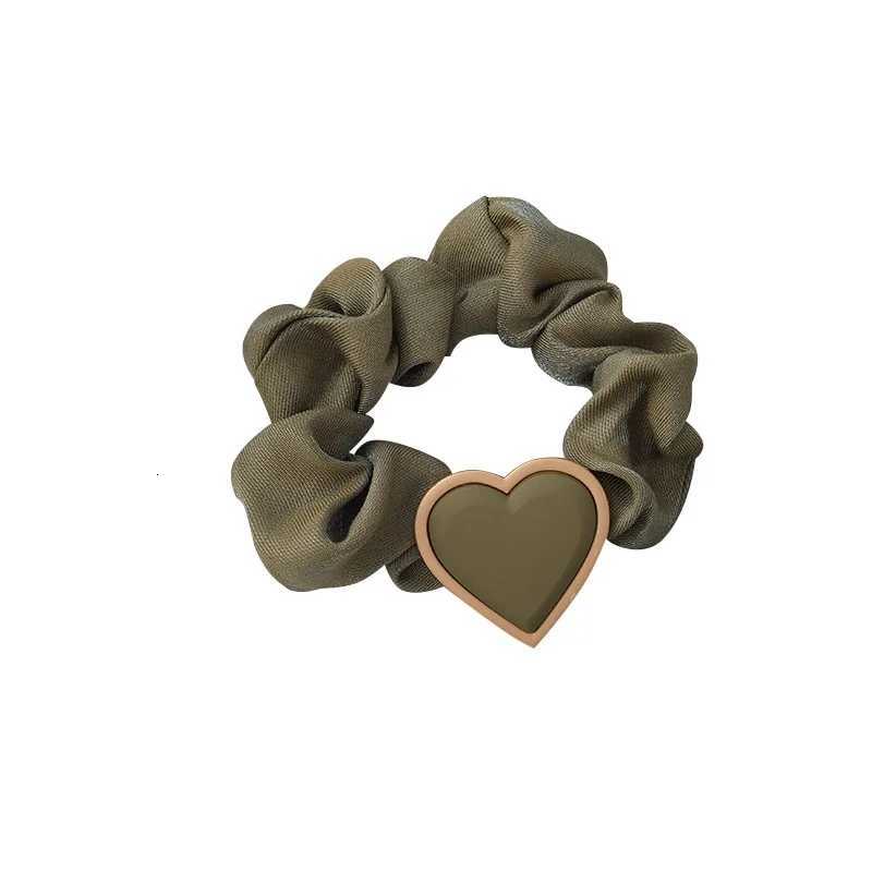 Retro Love Heart Satin Elastic Hair Band Solid Color Ponytail Holder Scrunchies Hair Tie Hair Rope Hair Accessories Y250711