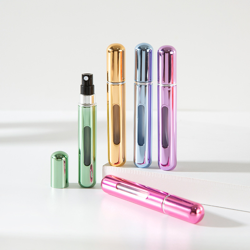 8ML Spray Aluminum Bottom Press Direct Fill Perfume Refill Bottle 16 Colors