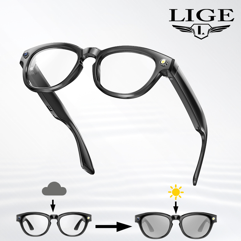 LIGE Sports smart glasses, neutral polarized Wireless sunglasses UV-resistant AI intelligent translation camera glasses for taking photos Call music c