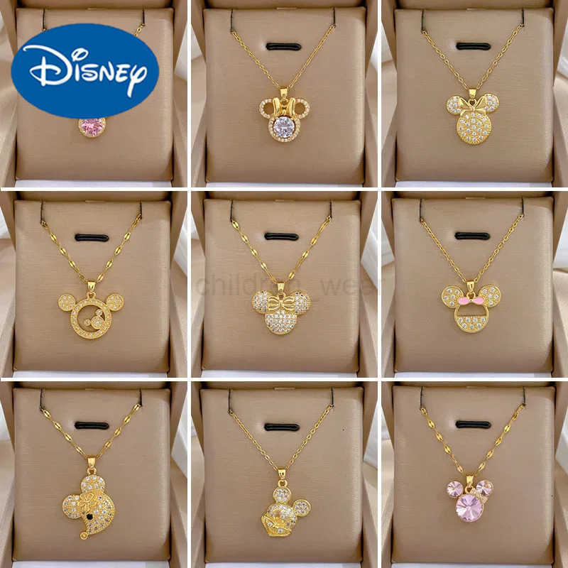 Disney Luxurious Crystal Hello Kitty Mickey Minnie Necklace Shine Women Choker Clavicle Necklace Cartoon Anime Jewelry Accessories W20250711