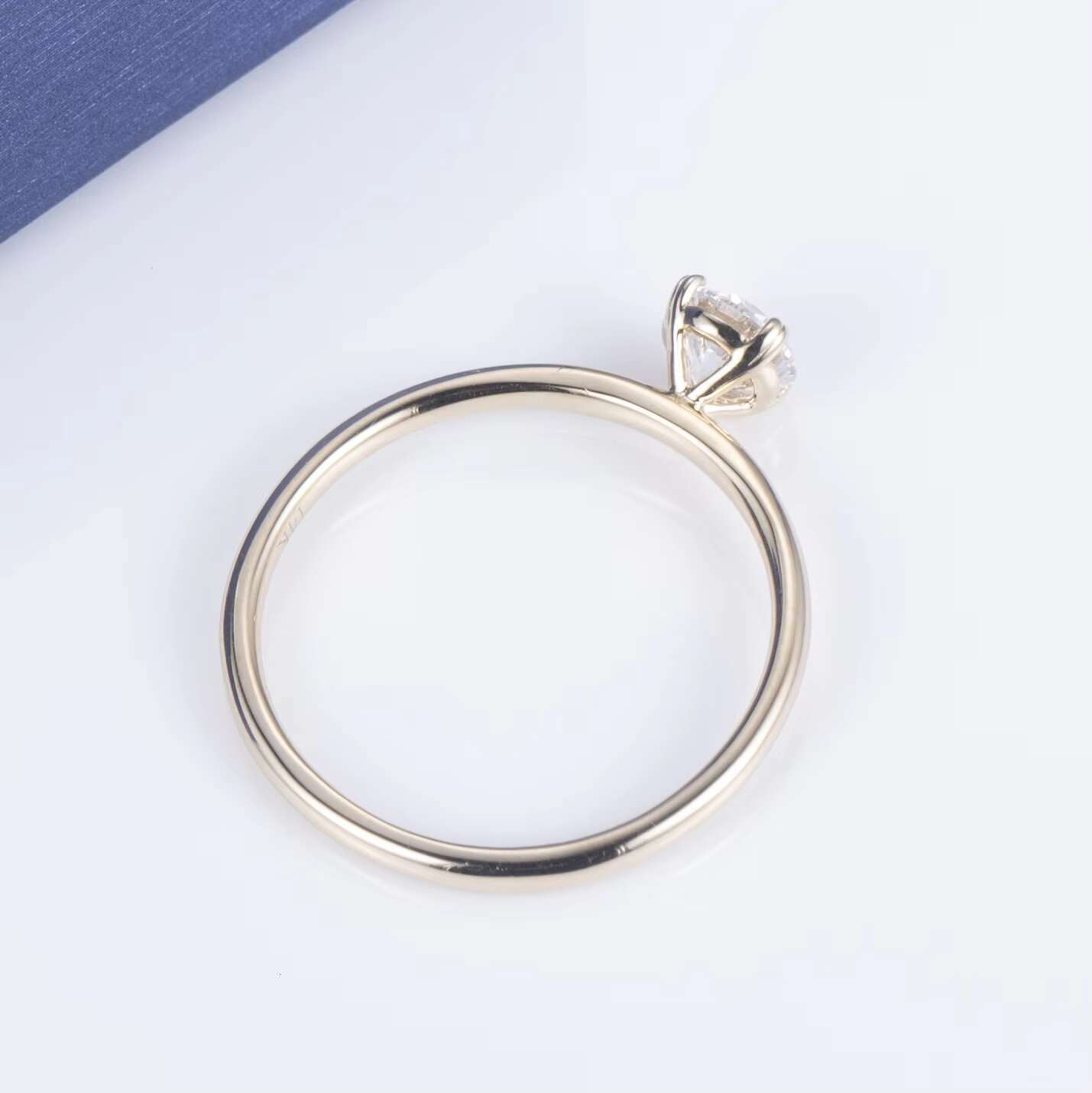 Messi Jewelry 14k Yellow Gold Solitaire 5mm Round Brilliant Cut Moissanite Diamond Engagement Ring