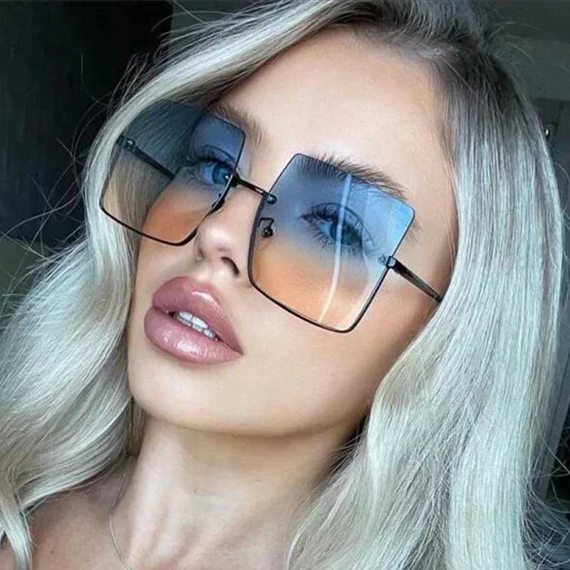 Fashion Oversized Square Sunglasses Wen Brand Retro Big Fe Sunglasses Metal Rimless Designer Sunglasses W250709
