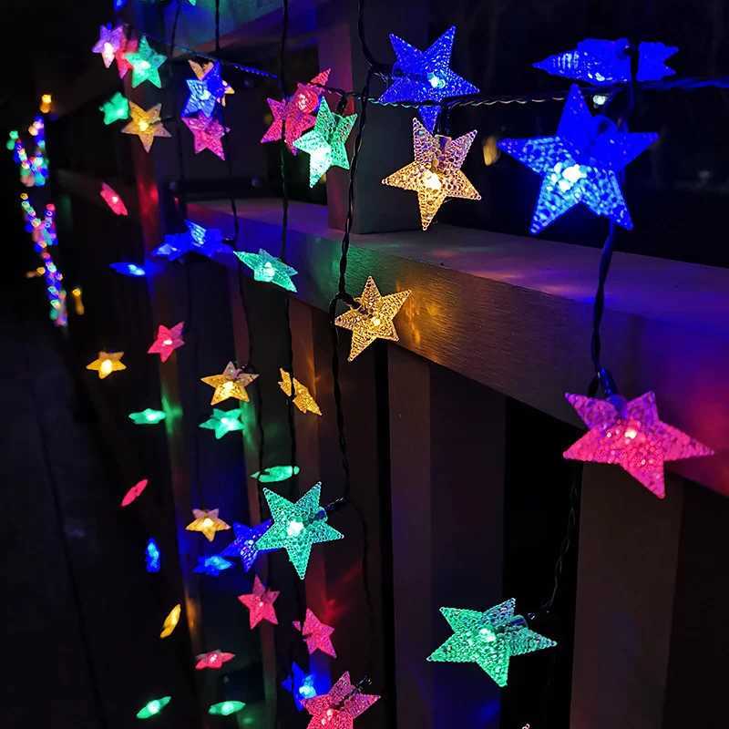 5/7/12M Outdoor Solar Holiday Garland Lamp LED Star String Lights for Garden Christmas Tree Wedding Party Balcony Decoration XJ250710