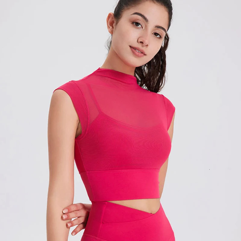 Summer Sexy Mesh Sports TShirt Vest Yoga Wear Women Running QuickDry Sleeveless Fixed Pad Training Pilates Fitness Top Shirt 250708