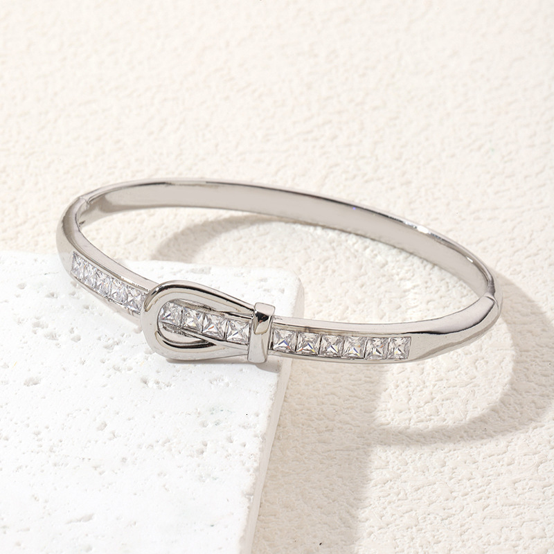 iny Rhinestone Inlay Bangle Glitter Steel Bracelet Classic Women's Open Bracelet250711